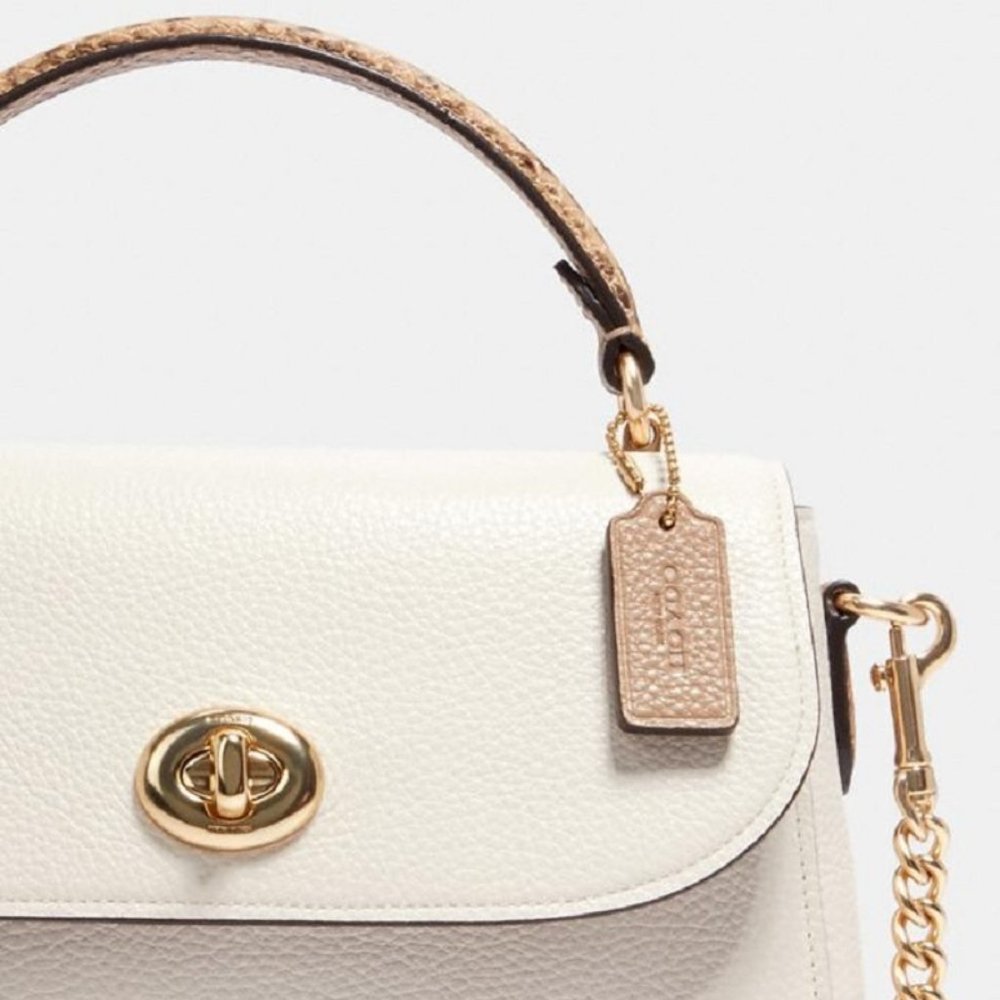 COACH EUC Ivory Satchel with Gold Chain - Picture 6 of 6